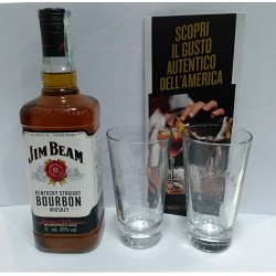 Jim Beam Kentucky Straight Bourbon Whiskey 1 lt + 2 bicchieri